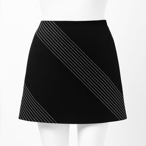 Poleci Mini Skirt Black Linen Asymmetrical Embroidered Stripe Casual size 6